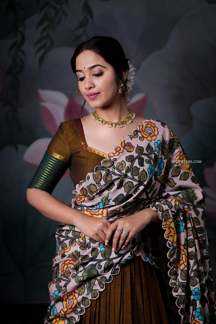 Green Handloom Half Saree