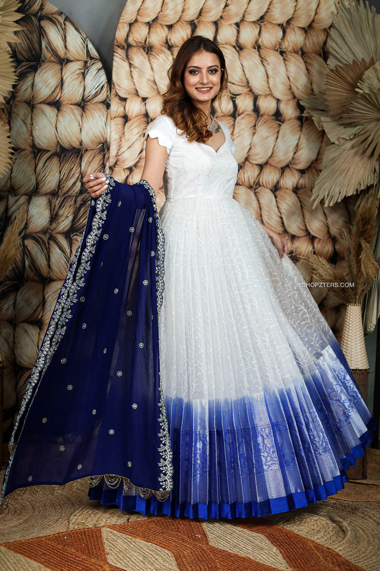 White and Blue Organza Dress