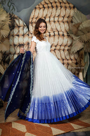 White and Blue Organza Dress