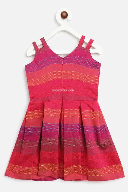 Pink Stripes Box Pleated Dress
