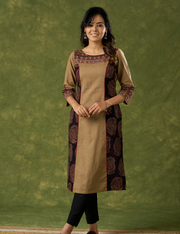 Elegant Cotton Ajrakh Combination Dark Beige Kurta