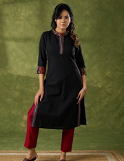 Beautifully Combined Black Cotton Ikat Kurta