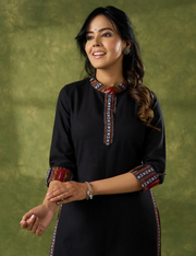 Beautifully Combined Black Cotton Ikat Kurta