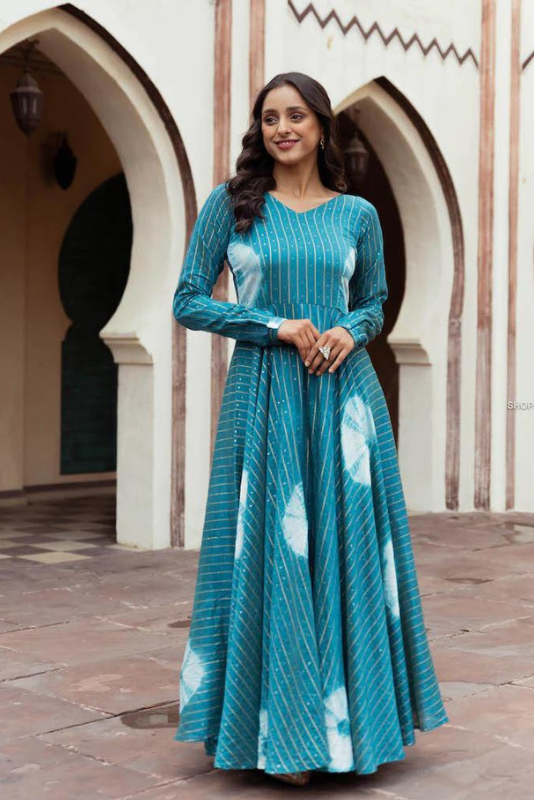 Heavy Georgette Teal Blue Color Anarkali Gown – Amrutamfab