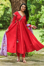Red Angrakha Suit Set with Pichwai Dupatta