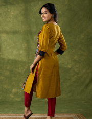 Elegant Mustard Cotton Silk Kalamkari Kurta