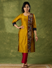 Elegant Mustard Cotton Silk Kalamkari Kurta