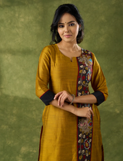 Elegant Mustard Cotton Silk Kalamkari Kurta