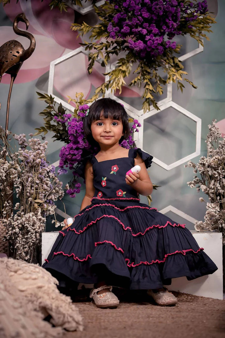 Baby Cotton Ruffle Dress in Black