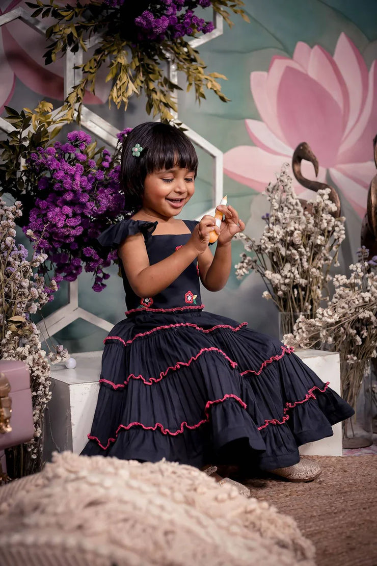 Baby Cotton Ruffle Dress in Black