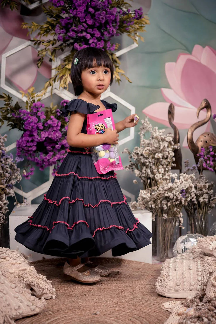 Baby Cotton Ruffle Dress in Black