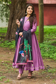 Lilac and Black Pichwai Suit Set