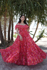 Crimson Cascade Georgette Maxi Dress
