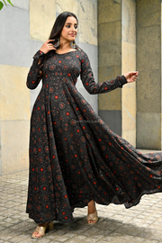 Black Bandhini Rayon Dress