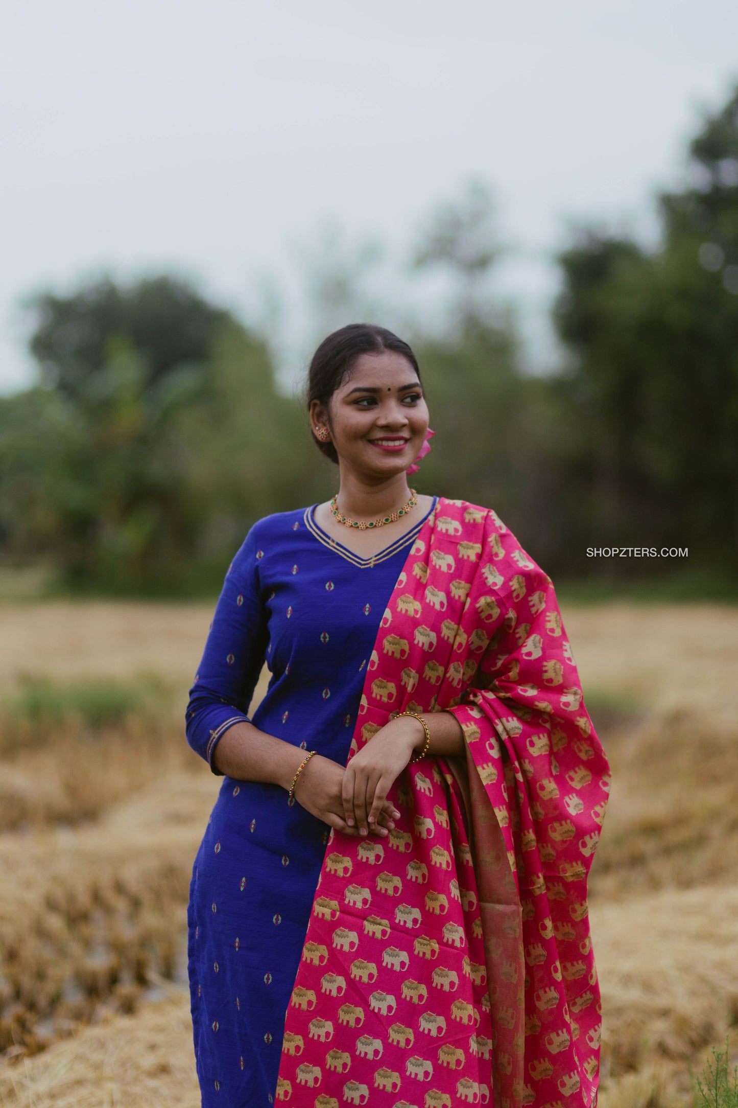 Blue Gota Kurta Set with Tussar Dupatta