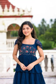 Midnight Blue IndoWestern Midi Dress