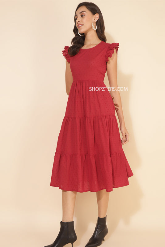 Red Cotton Midi Dress