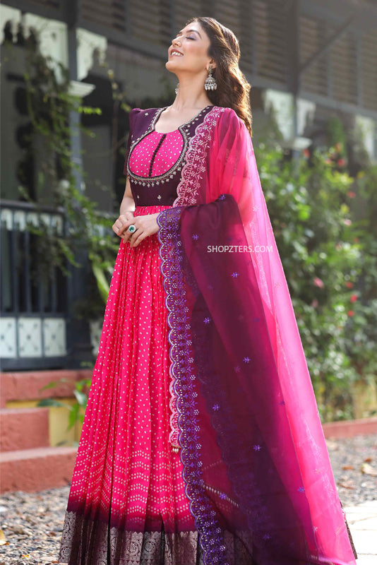 Pink Tarini Bandhani Anarkali Dress