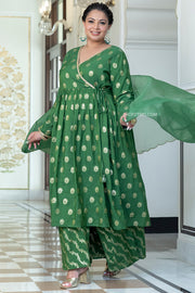 Emerald Brocade Printed Suit Set