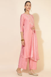 Pink Chanderi Embellished Kurta Set