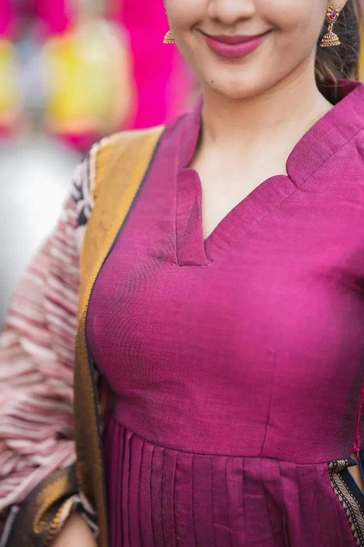 Maroon Handloom Kurta Set