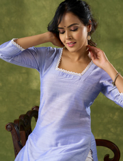 Elegant Ink-Blue Cotton Silk Kurta Highlighted With Laces