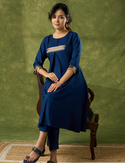 Flowy Navy Blue Rayon Kurta