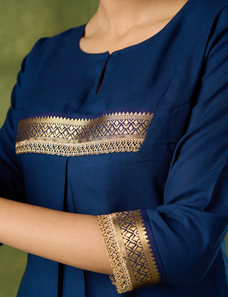 Flowy Navy Blue Rayon Kurta