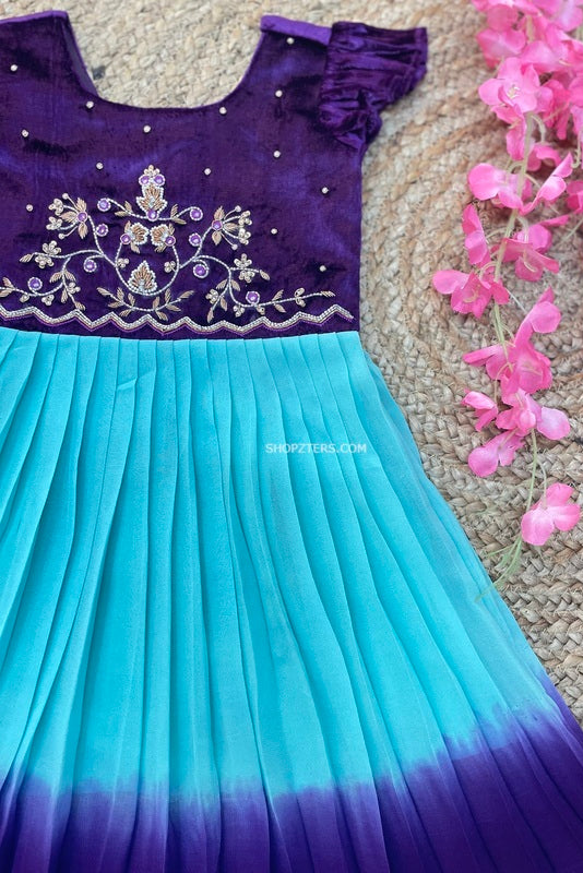 Purple & Blue Shaded Georgette Dress