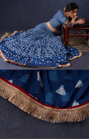 Indigo Prints Mix & Match Lehenga With Antique Gold Embroidery On Blouse & Matching Dupatta.