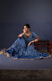 Indigo Prints Mix & Match Lehenga With Antique Gold Embroidery On Blouse & Matching Dupatta.