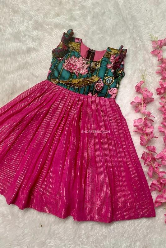 Pink Georgette Dress With Ruffle Sleeves