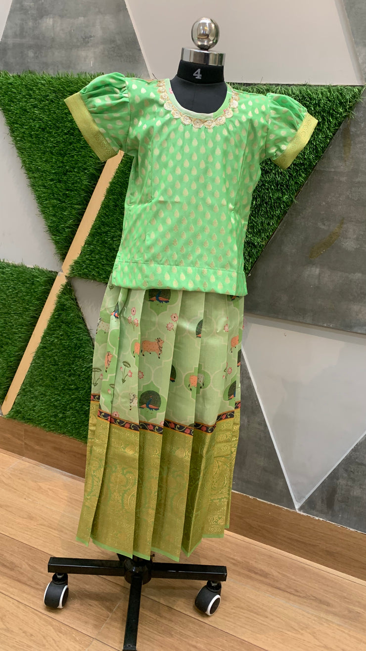 Parrot Green Pichwai Print Dress