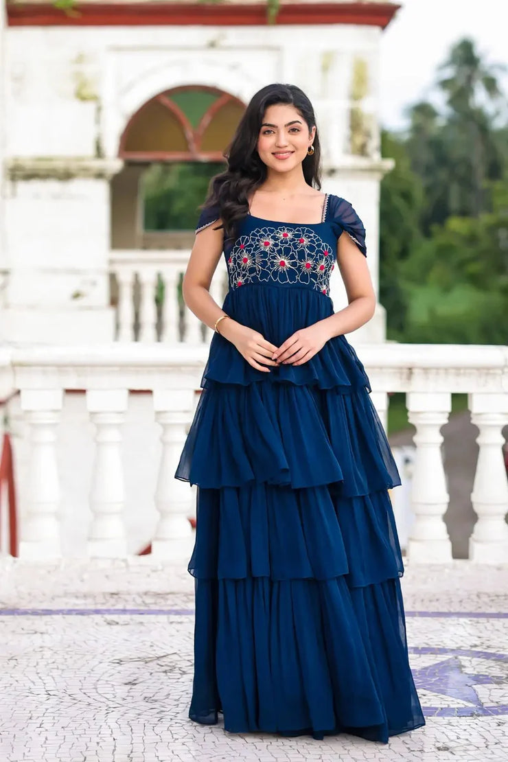 Midnight Blue IndoWestern Midi Dress