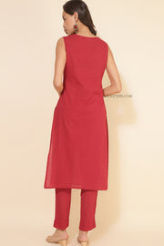 Red Cotton Dobby Solid Co-Ord Set