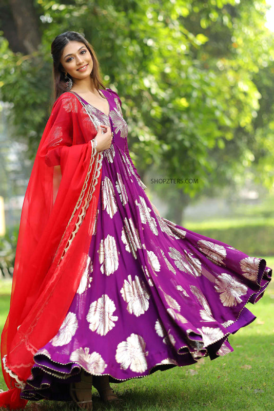 Purple Jasmine Anarkali Long Dress