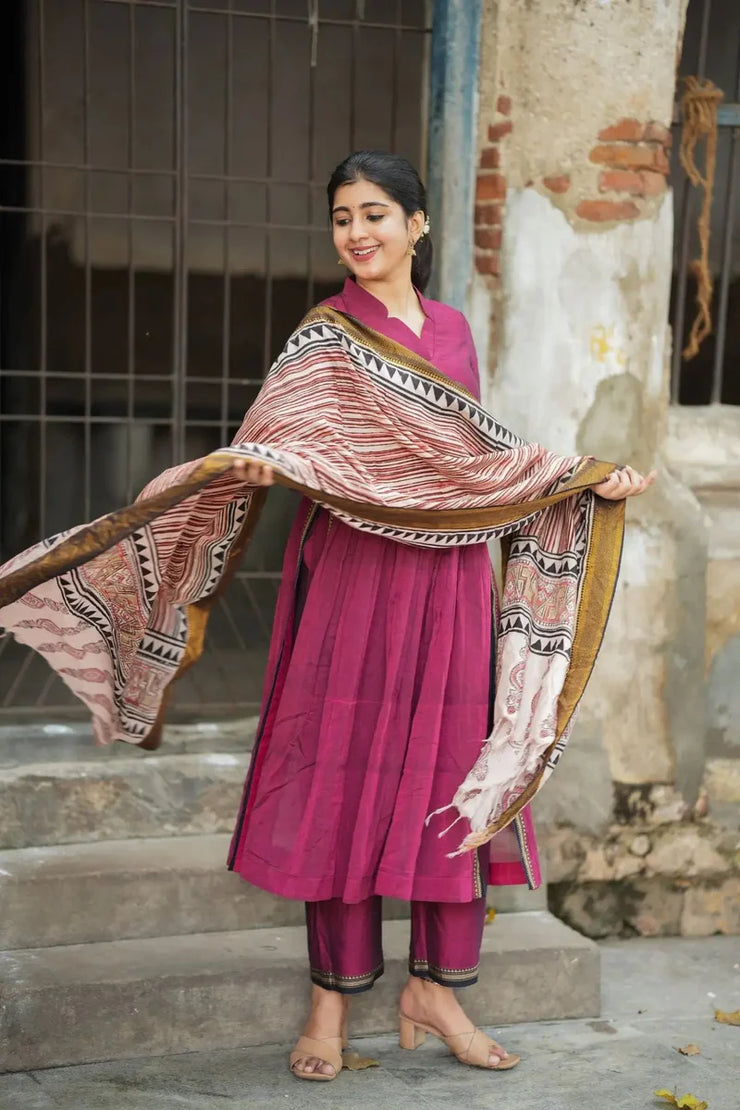 Maroon Handloom Kurta Set