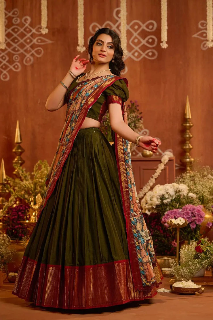 Mehndi Color Lehenga Set