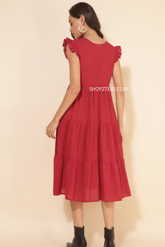 Red Cotton Midi Dress