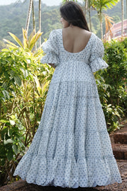 Snowy Blossom Cotton Maxi Dress