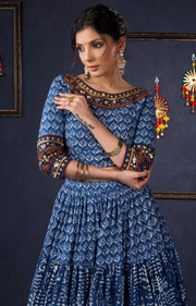 Indigo Prints Mix & Match Lehenga With Antique Gold Embroidery On Blouse & Matching Dupatta.