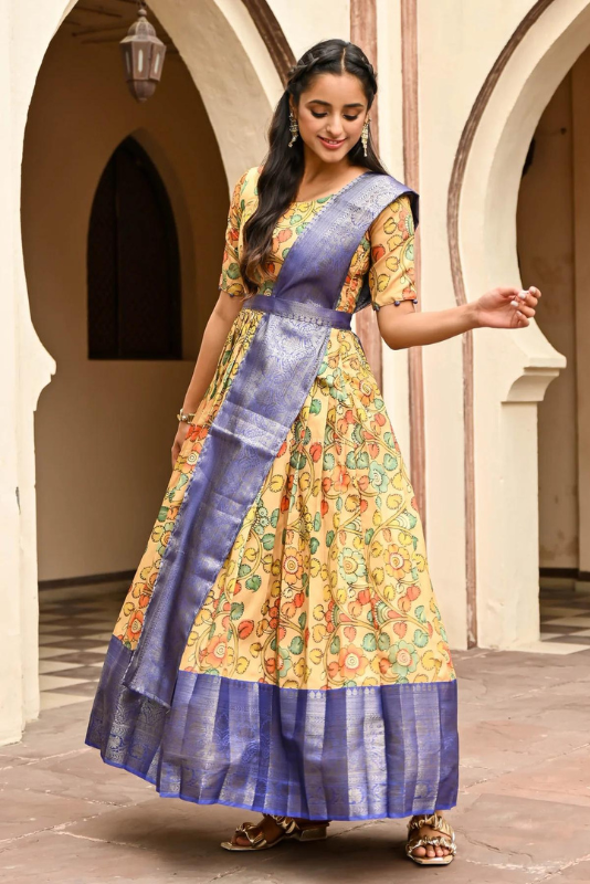 Yellow Kalamkari Silk Dress