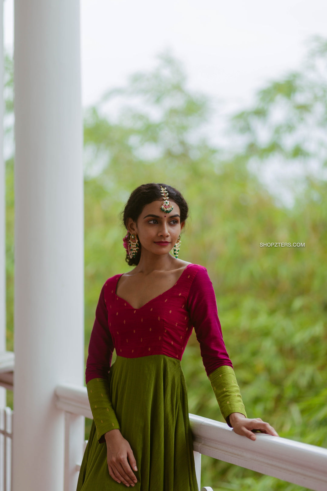 Pink and Green Cotton Silk Dress
