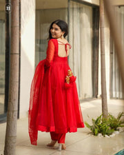 Velvet red organza suit set