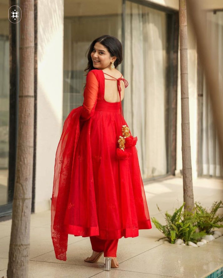 Velvet red organza suit set