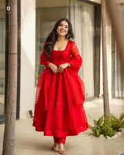 Velvet red organza suit set