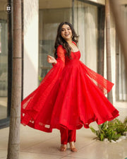 Velvet red organza suit set