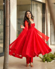 Velvet red organza suit set