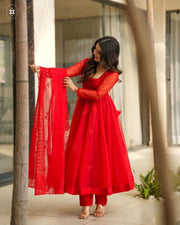 Velvet red organza suit set