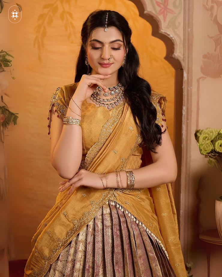 Anjali Banarasi Silk Lehenga Set In Golden